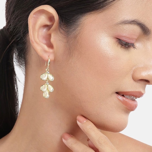 Unique Teardrop Opal Leaflet Dangle Earrings - Picture 4 of 5